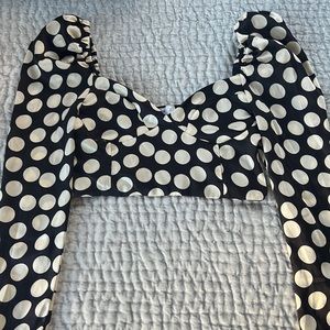 MANGO polka dot crop long sleeve bustier blouse